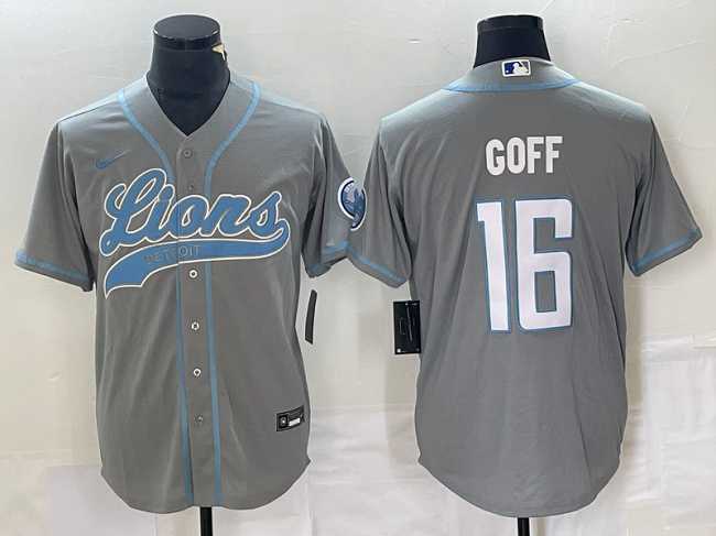 Mens Detroit Lions #16 Jared Goff Gray Cool Base Stitched Baseball Jersey->detroit lions->NFL Jersey